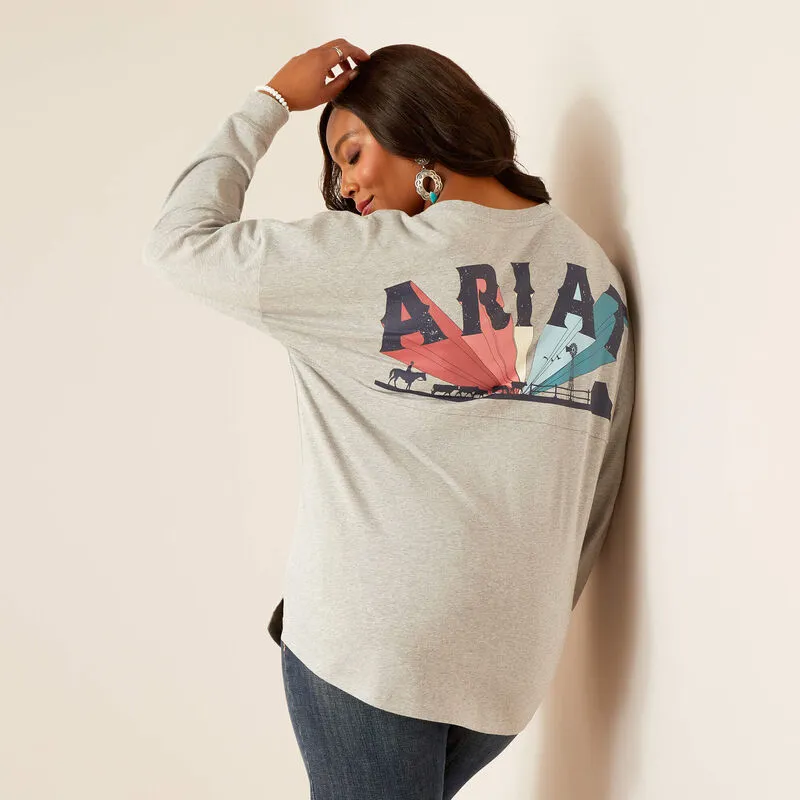 ARIAT WOMENS FUN FARM OVERSIZED T-SHIRT HEATHER GREY