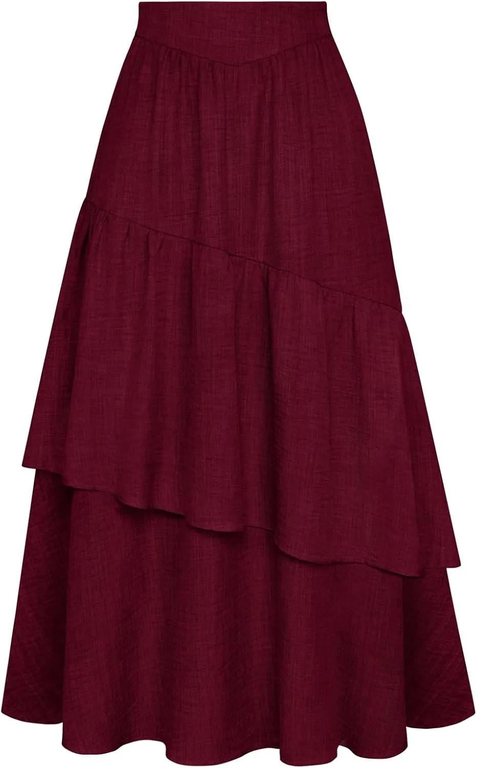 Belle Poque Vintage Skirts for Women Tiered Long Skirts High Waisted Asymmetrical Ruffle A Line Skirt with Pockets