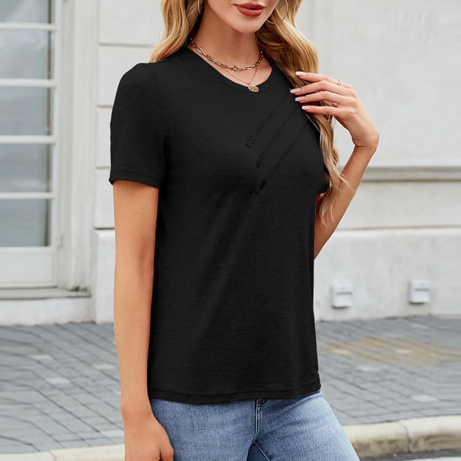 Business Workout Basic Blouses Tops for Womens Tshirts Short Sleeve Crewneck Tees Casual Summer Dressy T Shirts