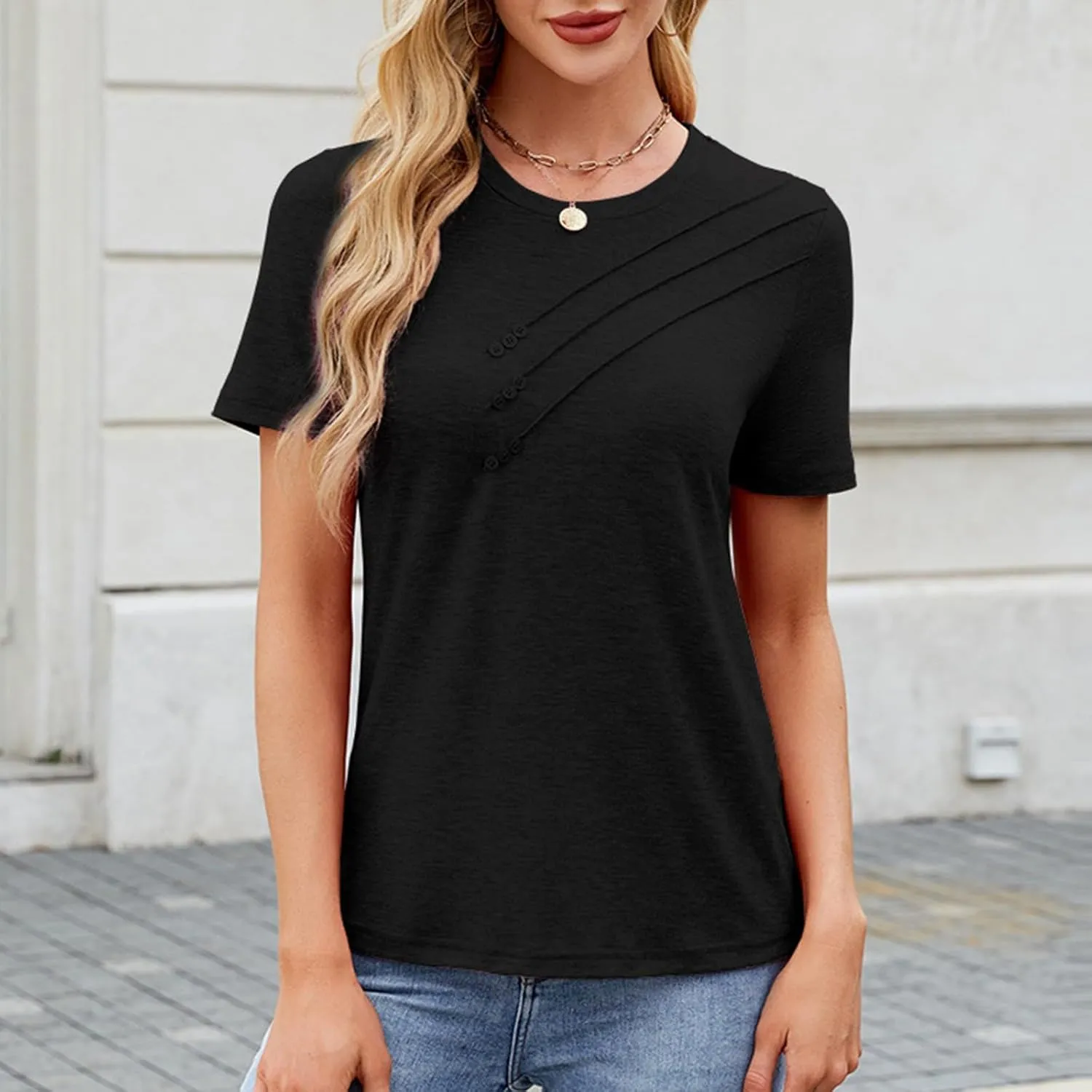 Business Workout Basic Blouses Tops for Womens Tshirts Short Sleeve Crewneck Tees Casual Summer Dressy T Shirts