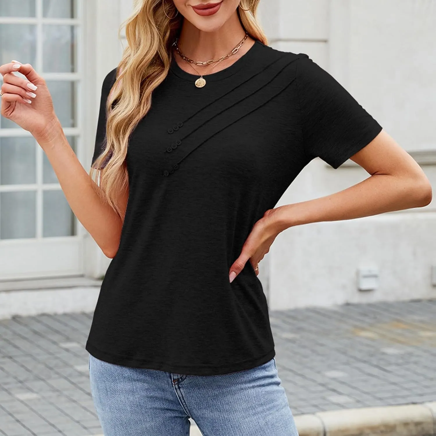 Business Workout Basic Blouses Tops for Womens Tshirts Short Sleeve Crewneck Tees Casual Summer Dressy T Shirts