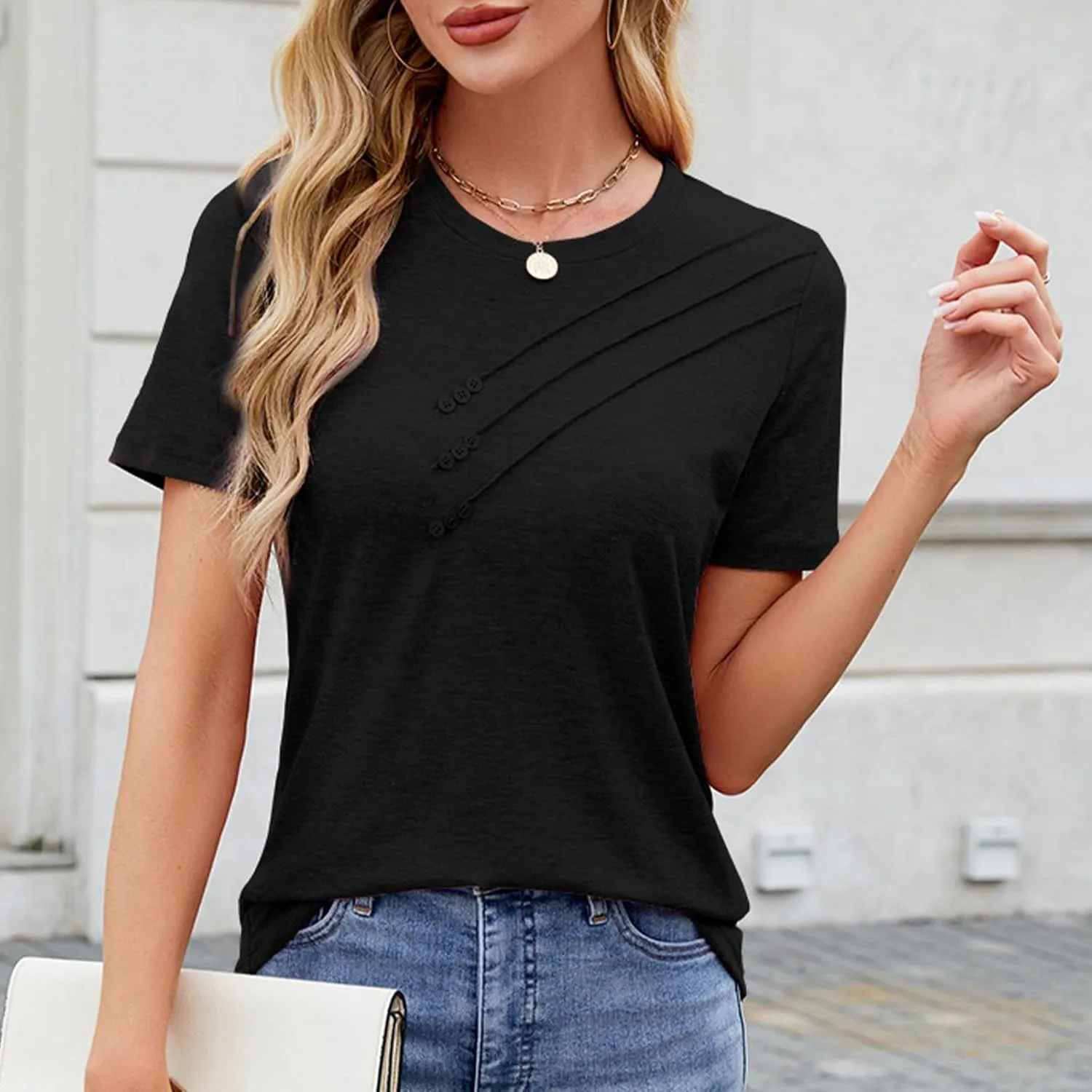 Business Workout Basic Blouses Tops for Womens Tshirts Short Sleeve Crewneck Tees Casual Summer Dressy T Shirts