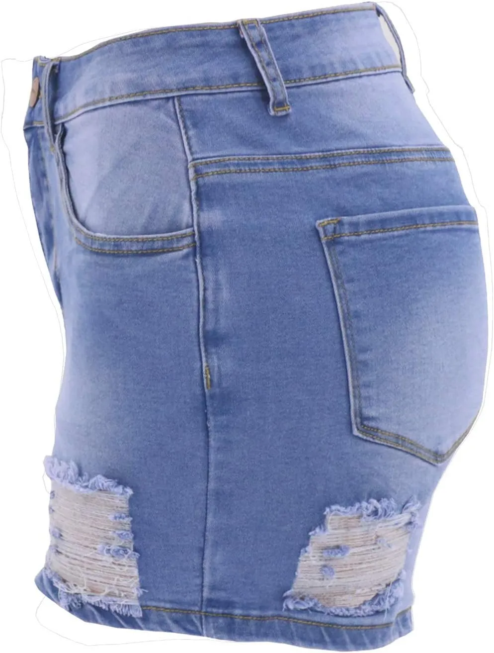 FOURSTEEDS Women's Patchwork Patch Mini Hot Summer Denim Shorts Distressed Ripped Jeans