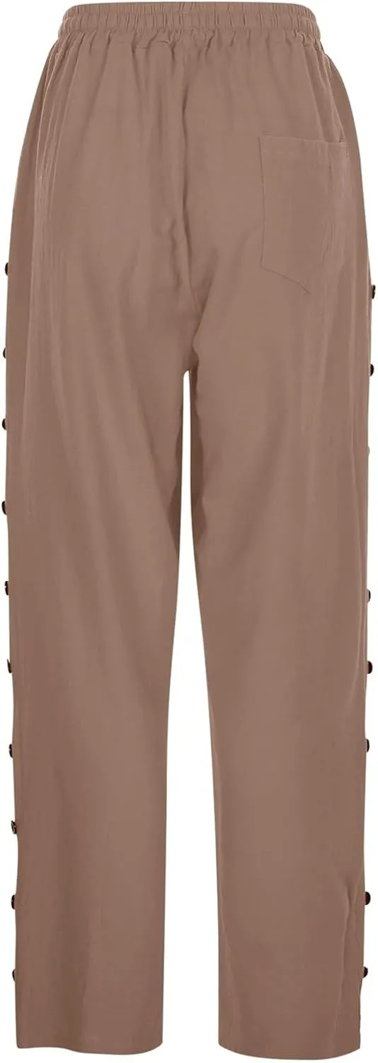GOKKILRW Womens Linen Beach Capris Lounge Cropped Pant Boho Vacation Palazzo Pants Elastic Waist Lightweight Causal Joggers