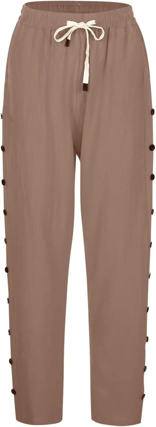 GOKKILRW Womens Linen Beach Capris Lounge Cropped Pant Boho Vacation Palazzo Pants Elastic Waist Lightweight Causal Joggers