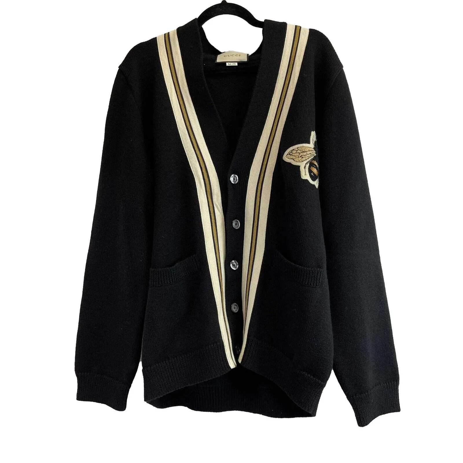 Gucci - Wool Bee Appliqu Black Cardigan - Size label missing
