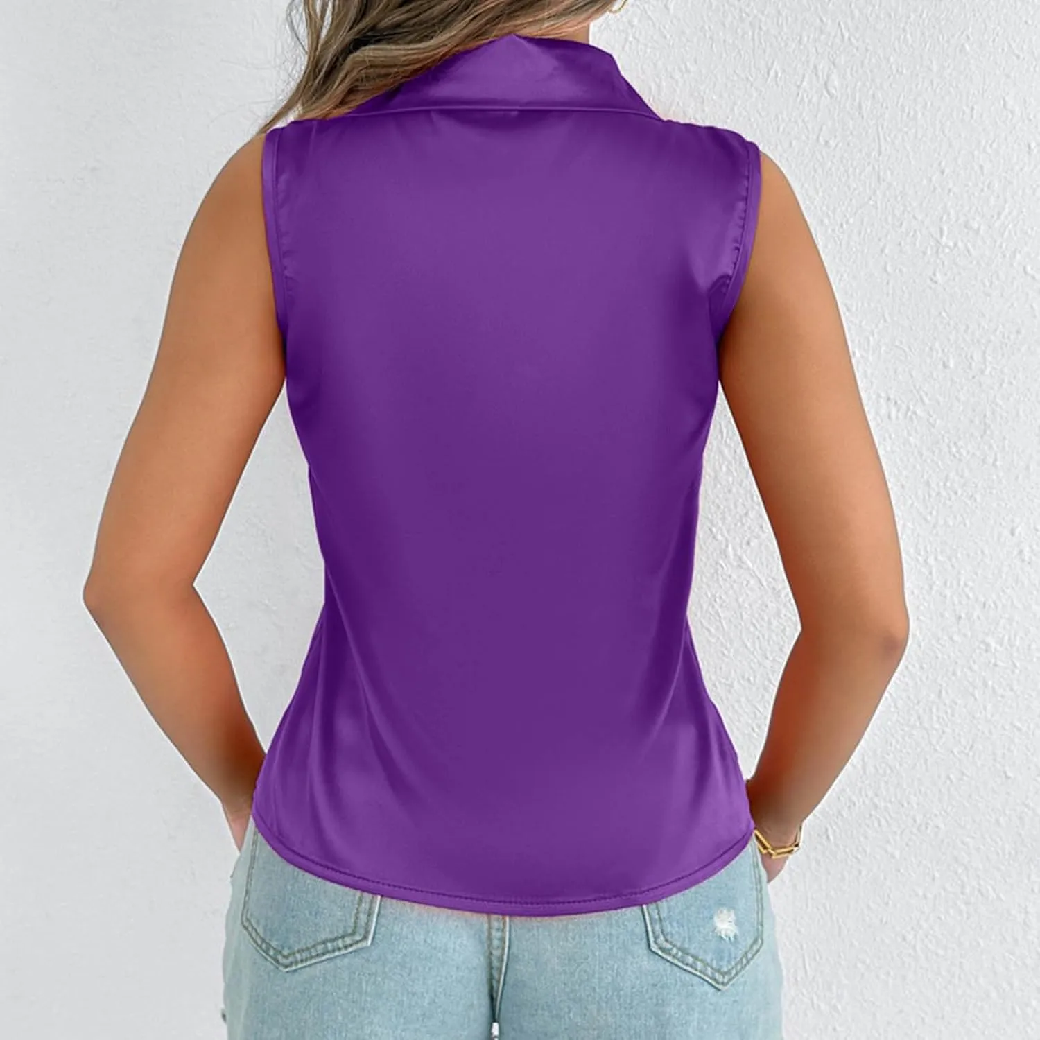 HGps8w Silky Tank Tops for Womens 2025 Summer Button Down Satin Work Shirts Dressy Collared Sleeveless Business Casual Blouse