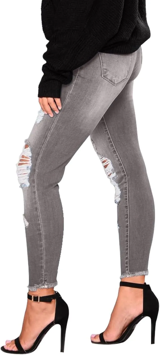 Jeggings for Women Tummy Control High Waisted Ripped Skinny Jeans Stretchy Distressed Denim Leggings with Pockets