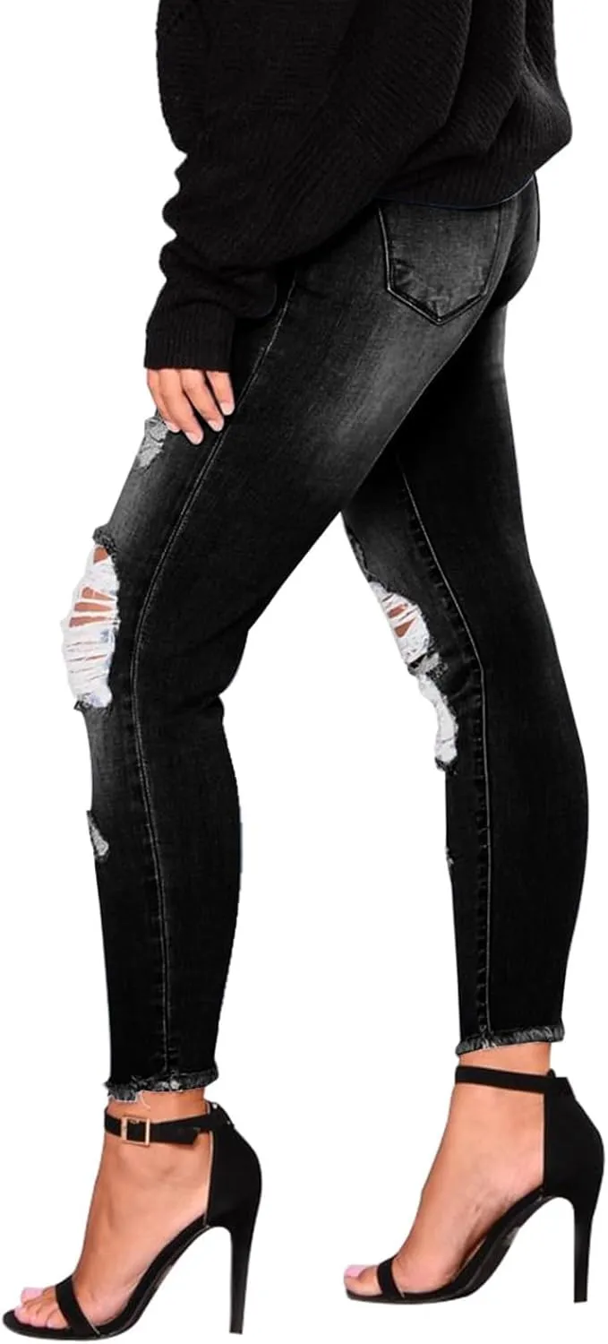 Jeggings for Women Tummy Control High Waisted Ripped Skinny Jeans Stretchy Distressed Denim Leggings with Pockets