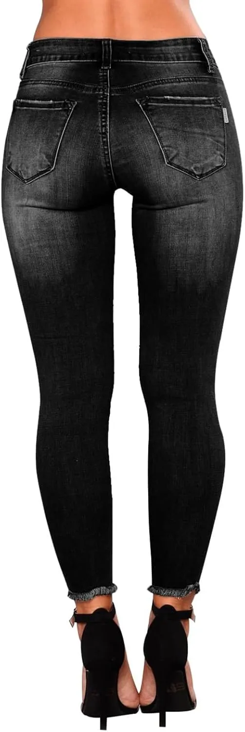 Jeggings for Women Tummy Control High Waisted Ripped Skinny Jeans Stretchy Distressed Denim Leggings with Pockets
