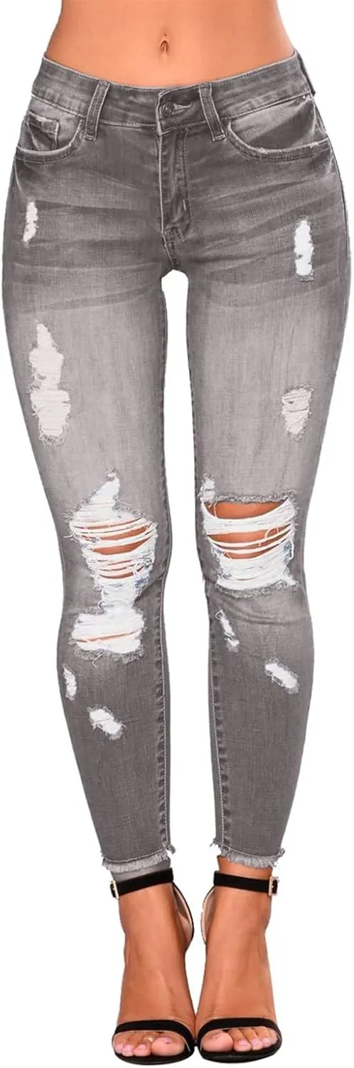 Jeggings for Women Tummy Control High Waisted Ripped Skinny Jeans Stretchy Distressed Denim Leggings with Pockets