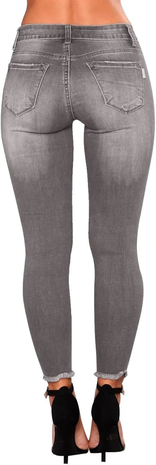 Jeggings for Women Tummy Control High Waisted Ripped Skinny Jeans Stretchy Distressed Denim Leggings with Pockets