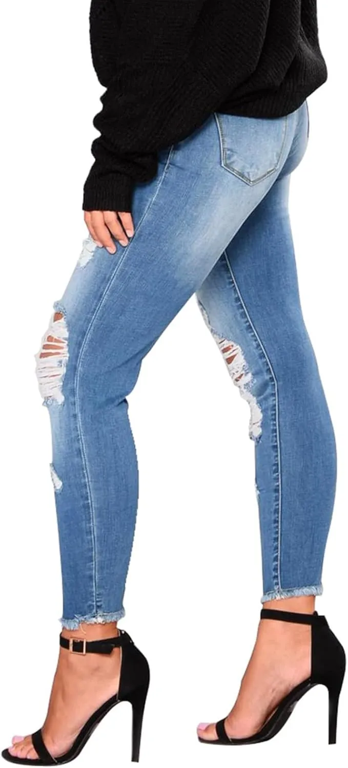 Jeggings for Women Tummy Control High Waisted Ripped Skinny Jeans Stretchy Distressed Denim Leggings with Pockets