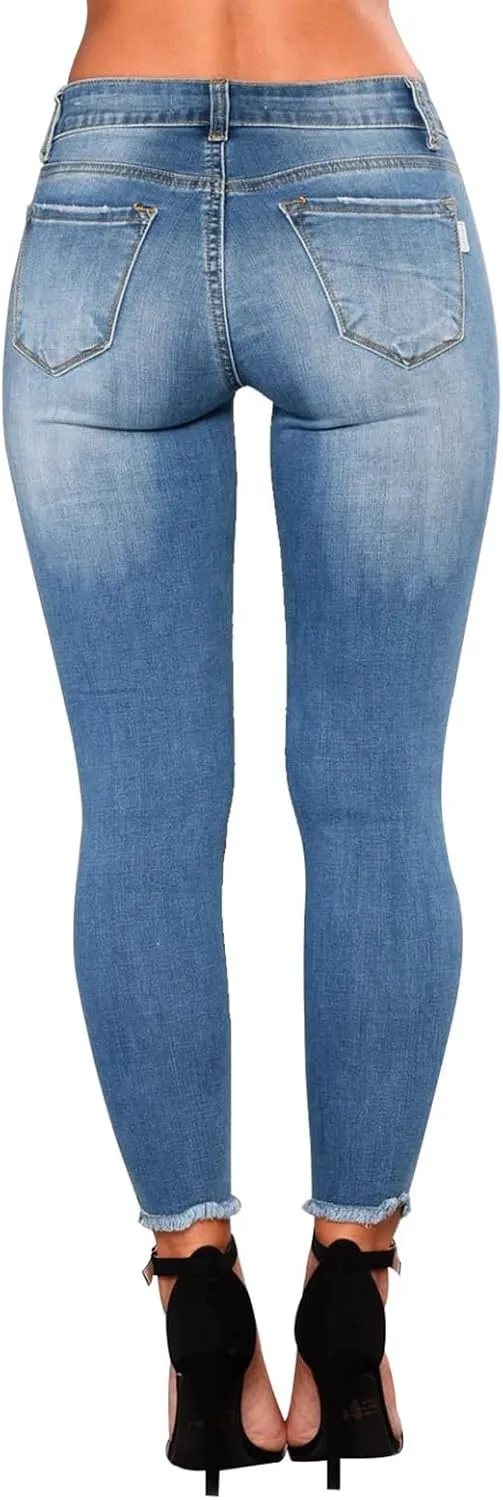 Jeggings for Women Tummy Control High Waisted Ripped Skinny Jeans Stretchy Distressed Denim Leggings with Pockets