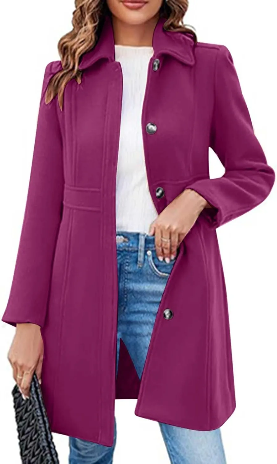 Lmdudan Women's Elegant Single Breasted Coat Long Sleeve Mid Winter Overcoat Work Office Pea Coats Fashion Trench Coats