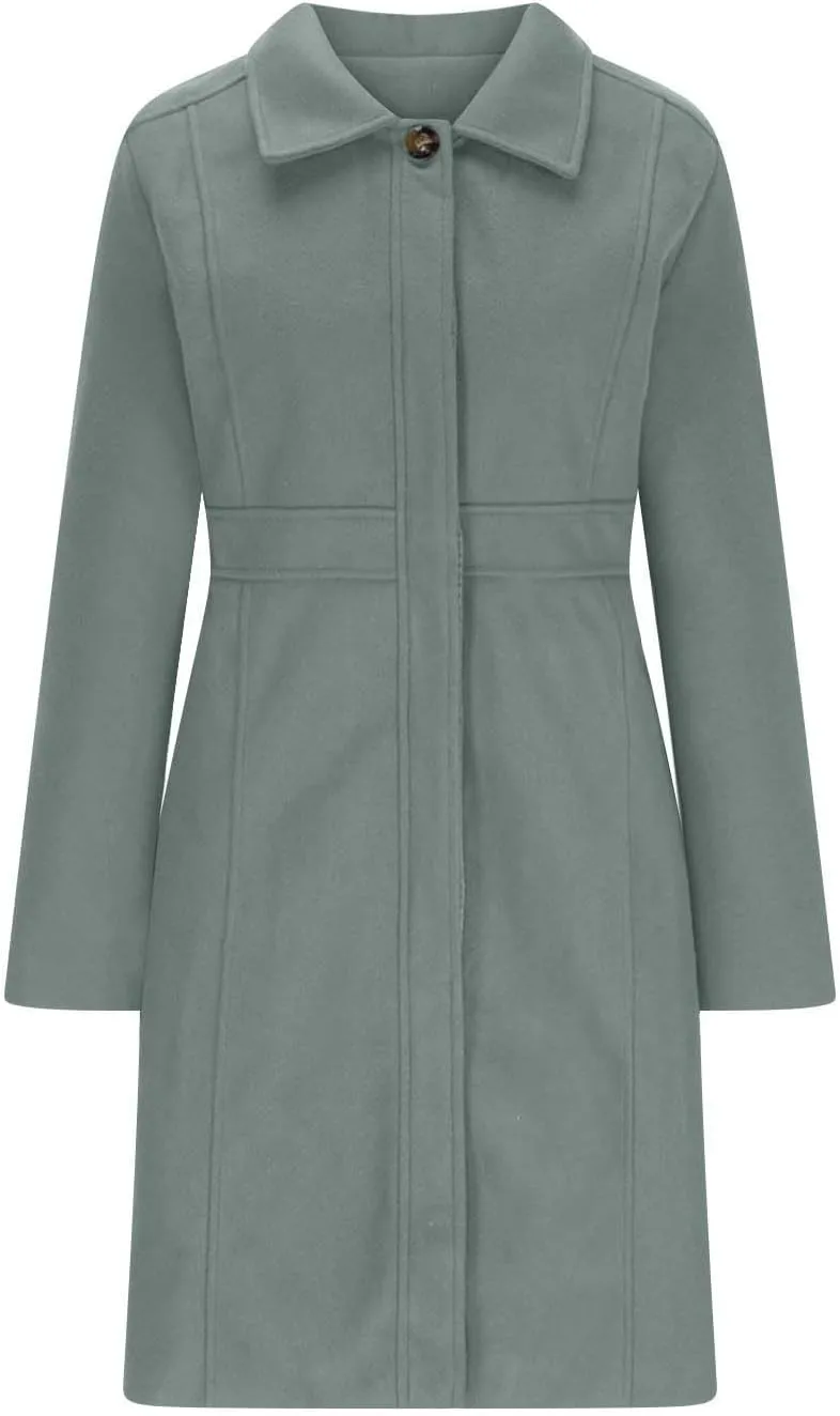 Lmdudan Women's Elegant Single Breasted Coat Long Sleeve Mid Winter Overcoat Work Office Pea Coats Fashion Trench Coats