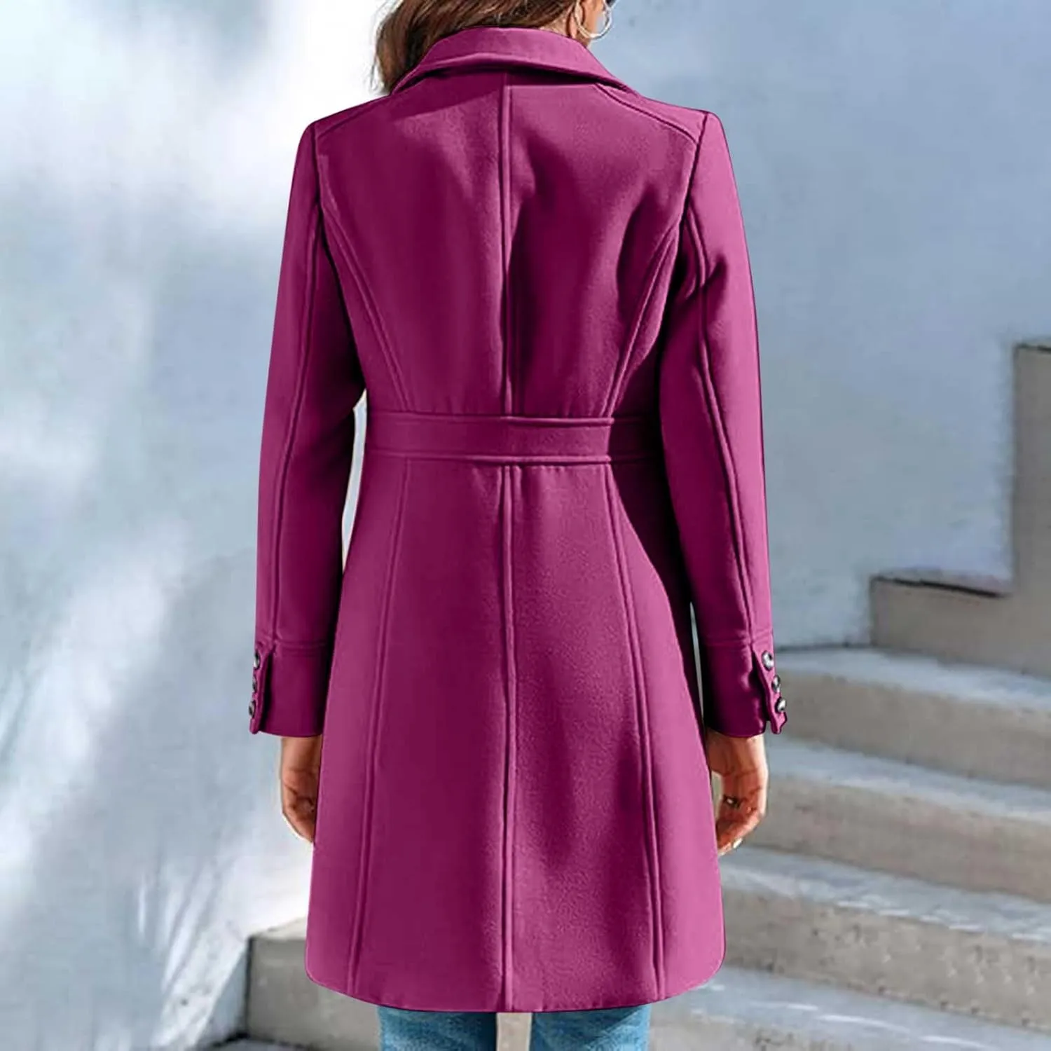 Lmdudan Women's Elegant Single Breasted Coat Long Sleeve Mid Winter Overcoat Work Office Pea Coats Fashion Trench Coats