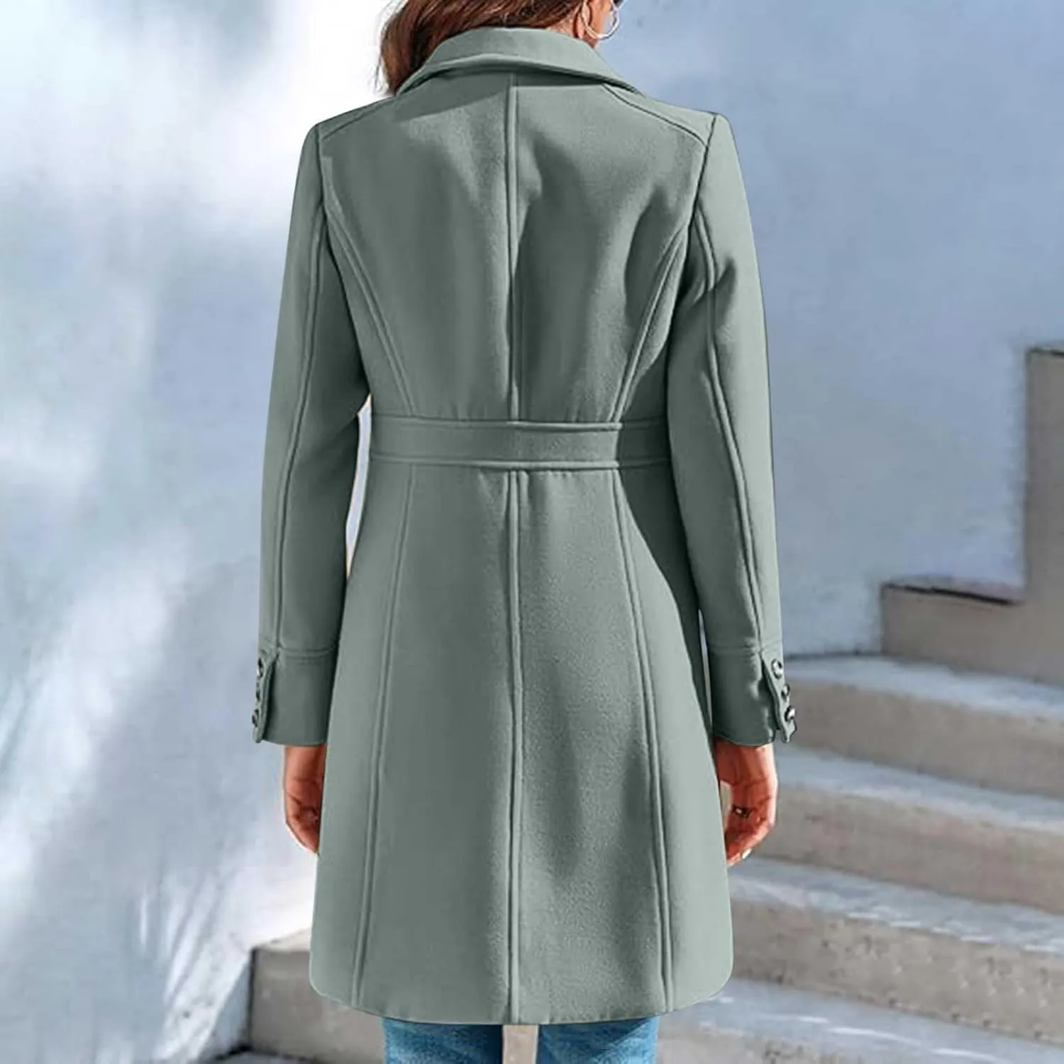 Lmdudan Women's Elegant Single Breasted Coat Long Sleeve Mid Winter Overcoat Work Office Pea Coats Fashion Trench Coats