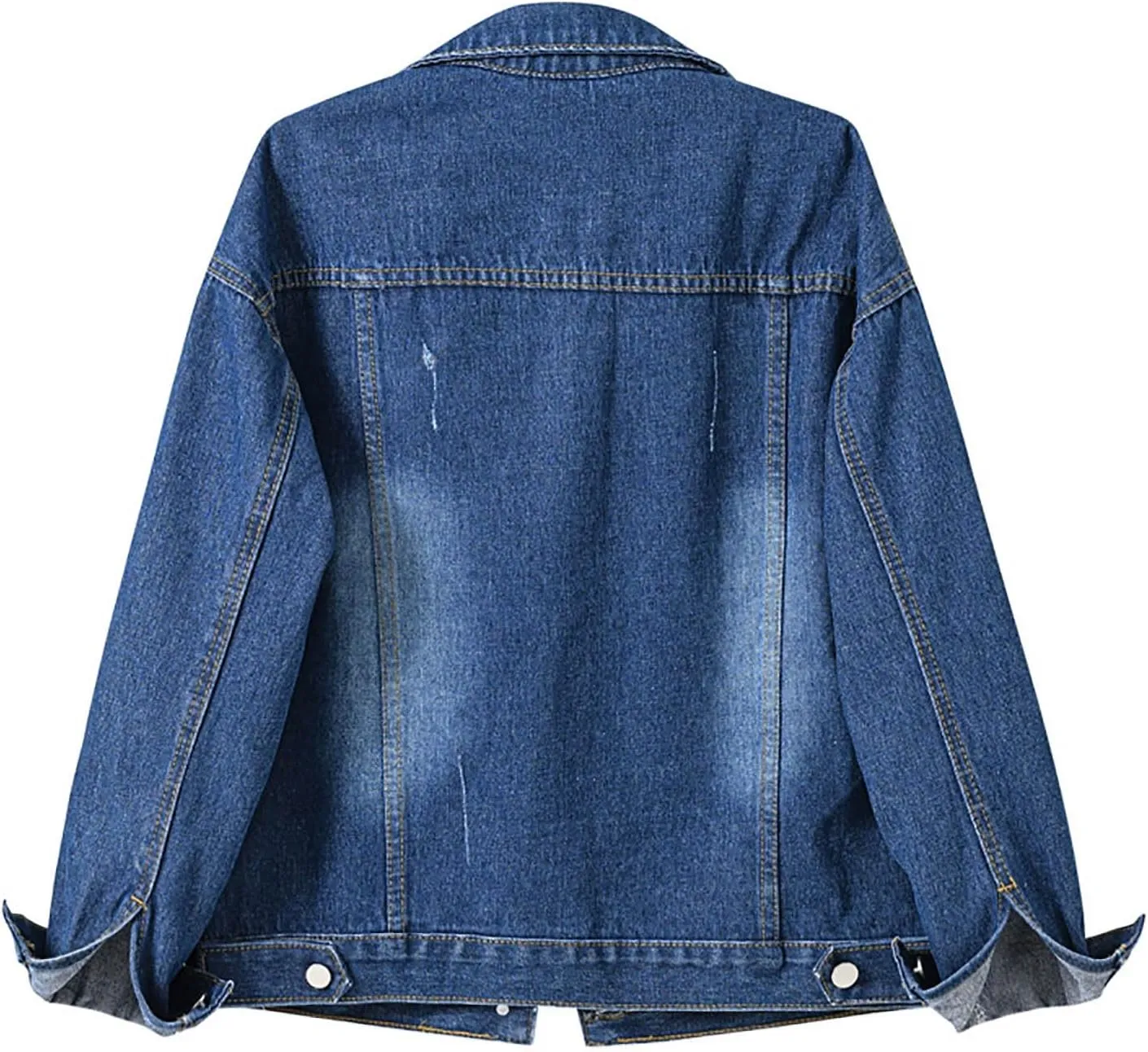 Mzkdieey Women Retro Denim Jackets Casual Lapel Long Sleeve Button Down Jean Jacket Denim Trucker Jacket with Pockets