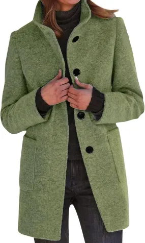 Peacoat Womens Coat Stand Collar Single Breasted Wool Coats Winter 2024 Trendy Long Coats Peacoat Blazer Jacket