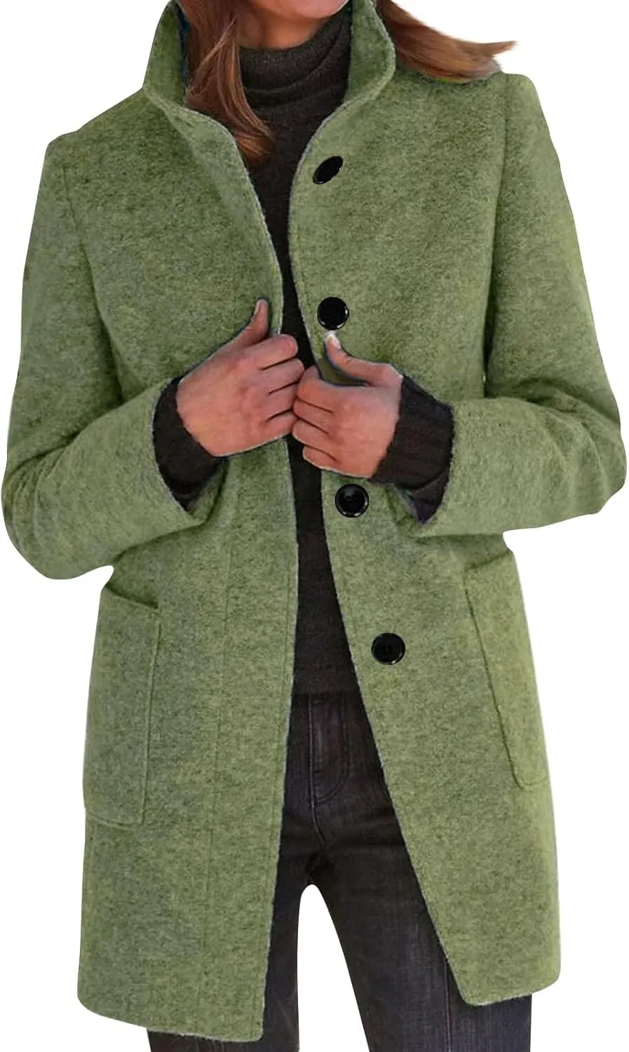 Peacoat Womens Coat Stand Collar Single Breasted Wool Coats Winter 2024 Trendy Long Coats Peacoat Blazer Jacket