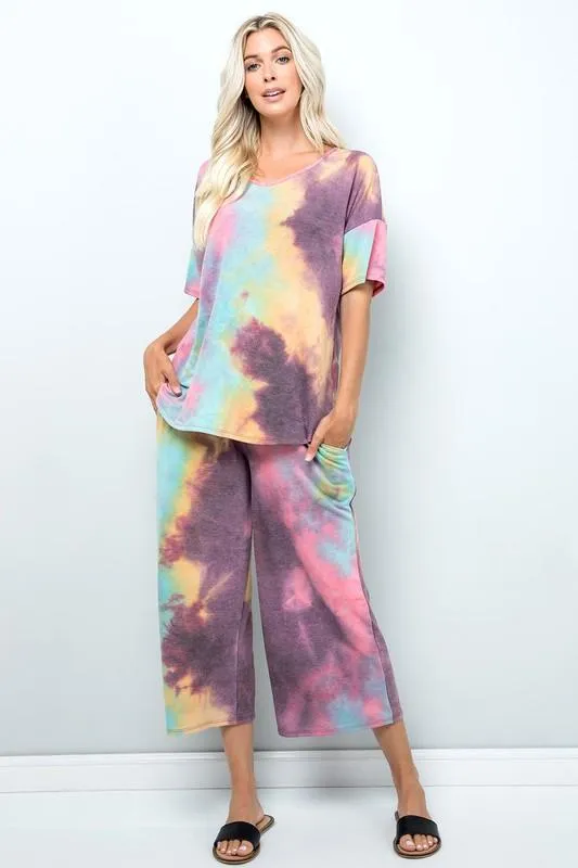 Pre-Order Multi-color Cropped Wide-Leg Pants