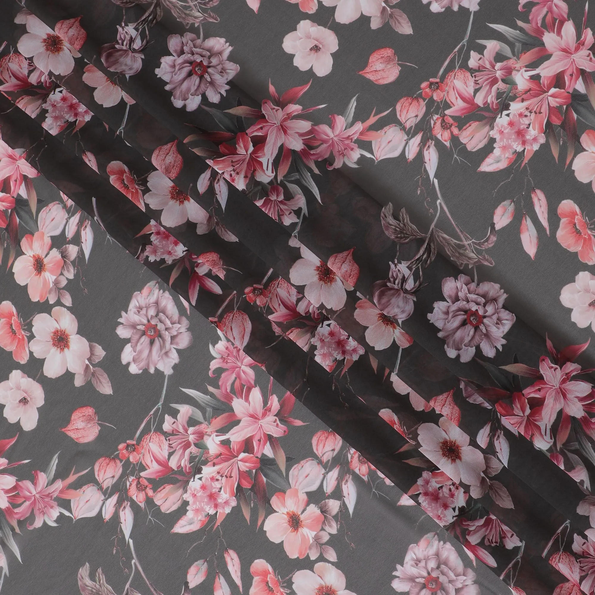 Romantic Blush Floral Synthetic Modal Satin Fabric - 110cm Wide, Soft Touch, Perfect for Luxe Garments-D18416