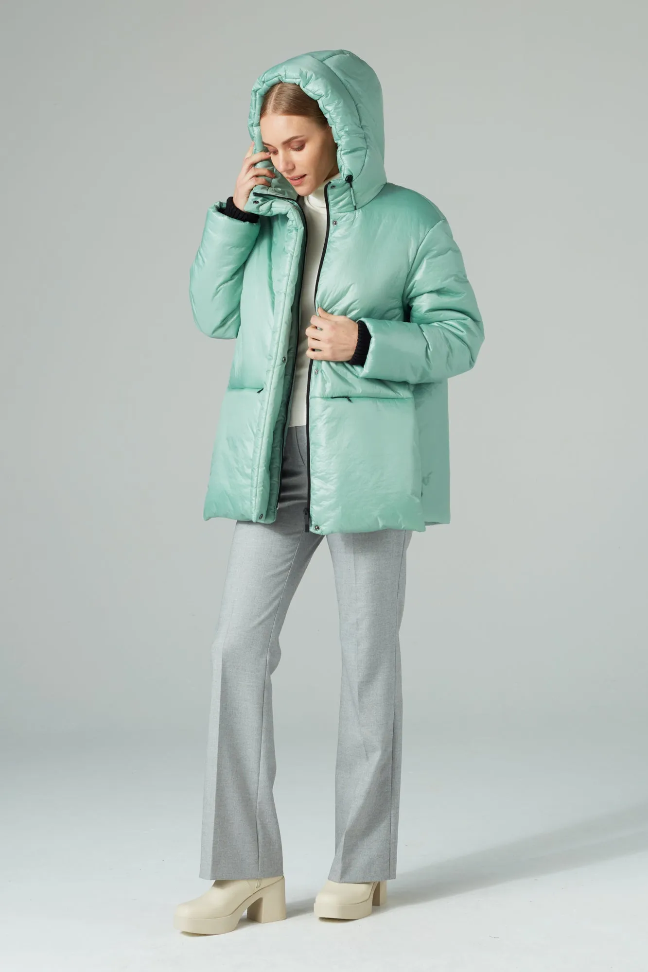 Short puffer jacket with camel wool Mint