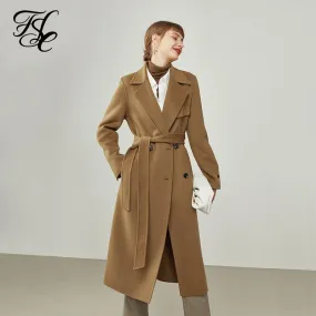 Women&#39;s Mid-length Double-faced Woolen Coat Temperament Suit Collar Design Women Winter Light Tan Slim Cashmere Coats