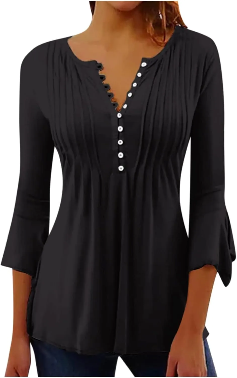 Women's Button Up Shirt Floral Print Top Summer Casual 3/4 Sleeve V Neck Blouse Women's Athletic Shirts