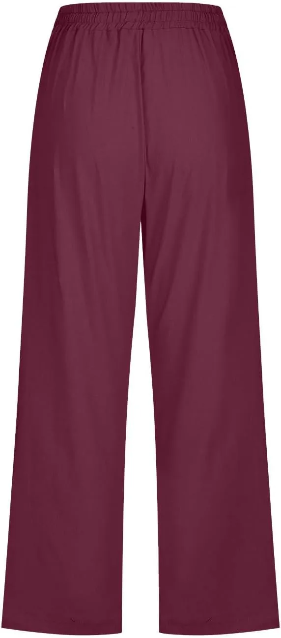 Women's Capris Pants High Waist Drawstring Comfy Cropped Pants Lightweight Casual Joggers Buttons Trim with Pocket