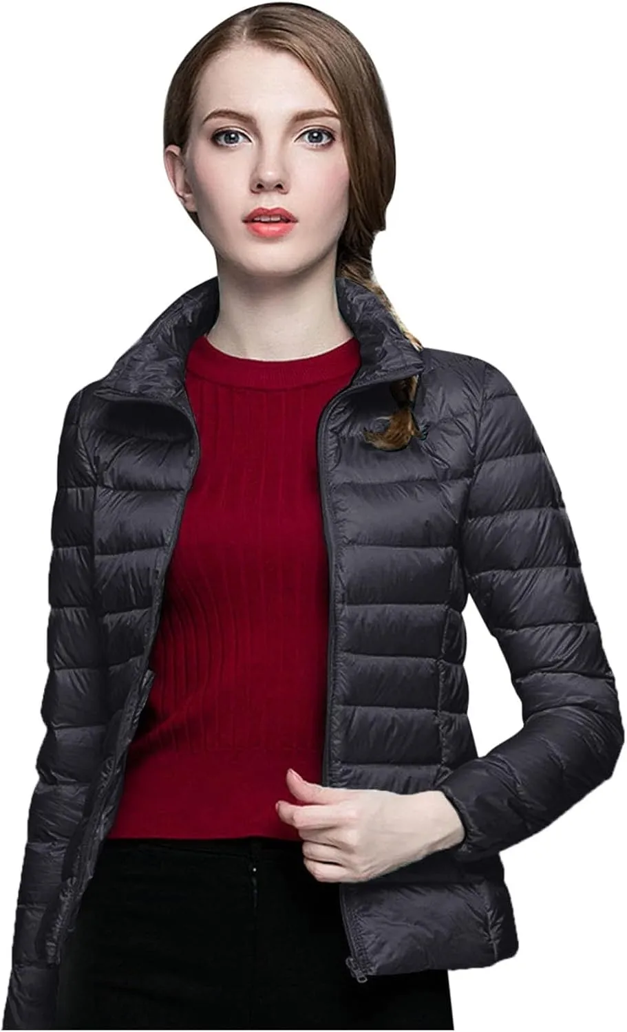 Women's Down Jackets & Parkas Warm Packable Lightweight Winter Quilted Jacket Stand Collar Slim Fit Cropped Puffer Jackets