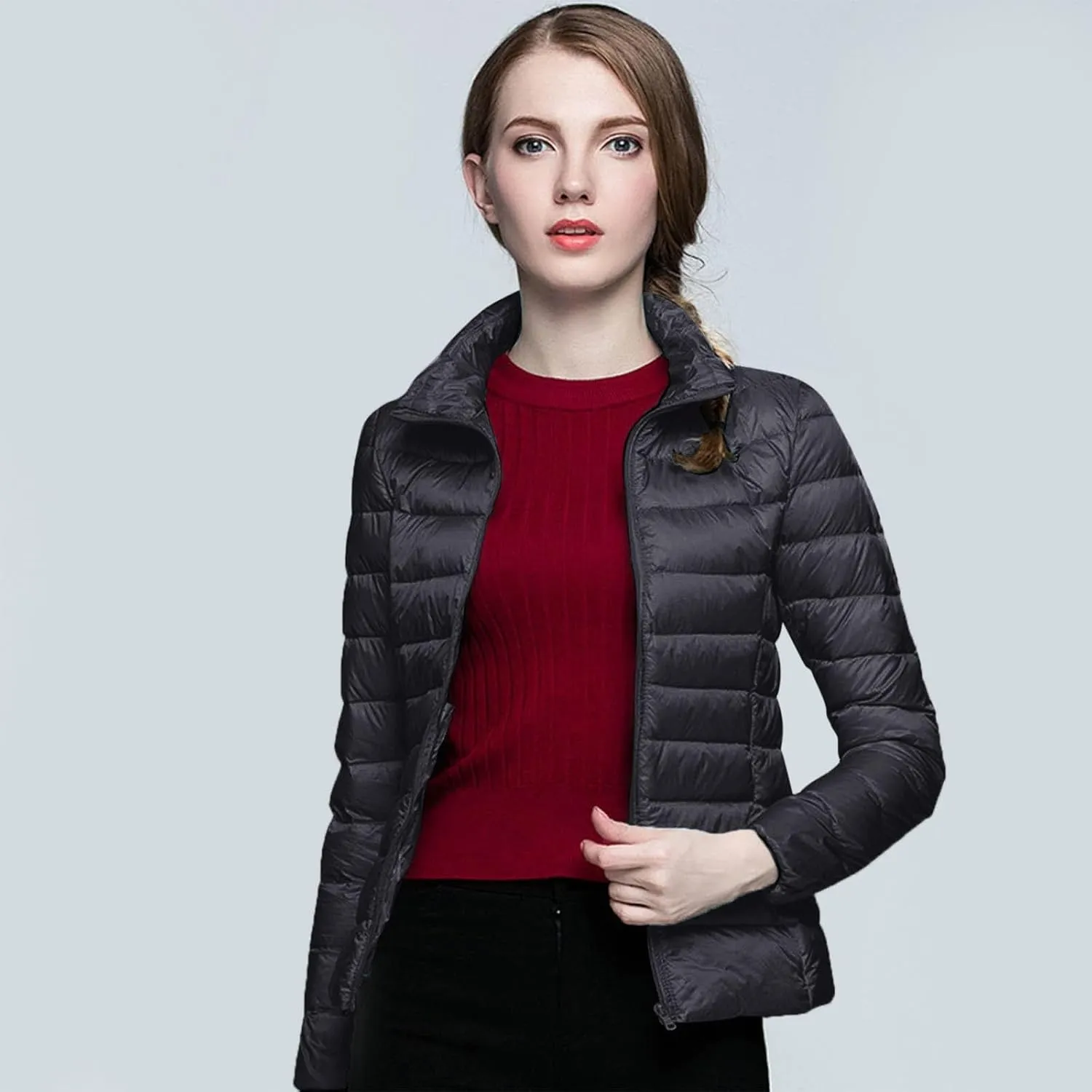 Women's Down Jackets & Parkas Warm Packable Lightweight Winter Quilted Jacket Stand Collar Slim Fit Cropped Puffer Jackets
