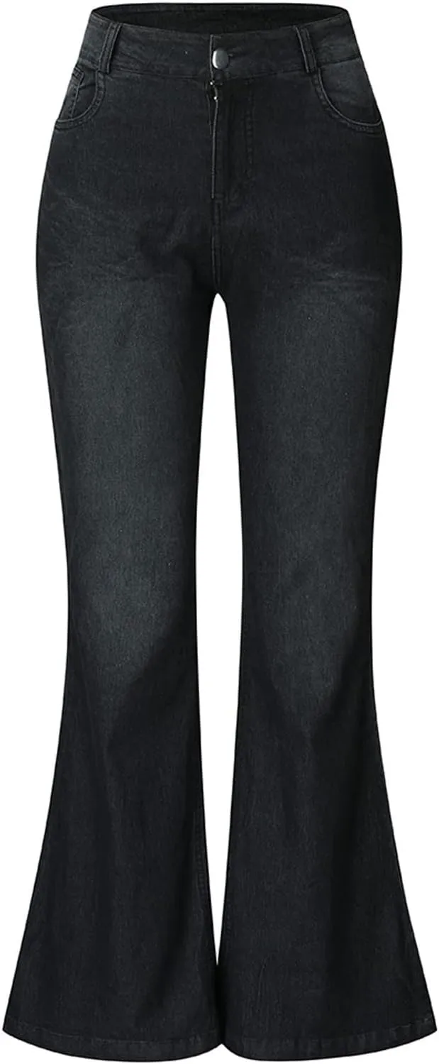 Women's Vintage Flare Jeans High Waist Stretch Denim Bell Bottoms Jeans Retro Bell-Bottomed Pants Plus Size