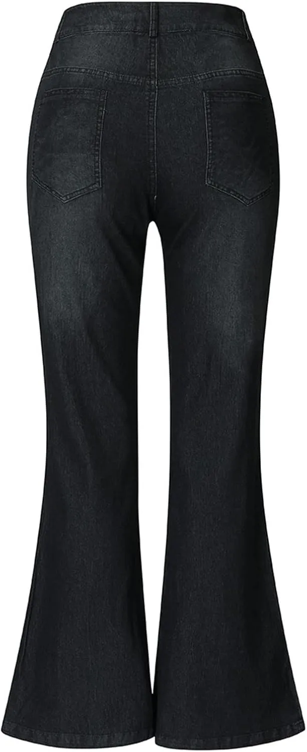 Women's Vintage Flare Jeans High Waist Stretch Denim Bell Bottoms Jeans Retro Bell-Bottomed Pants Plus Size