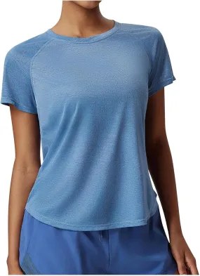 Women's Workout Shirts Short Sleeve Sports Tee Crew Neck Running Yoga Quick Dry Top 2025 Summer Vacation Blouses