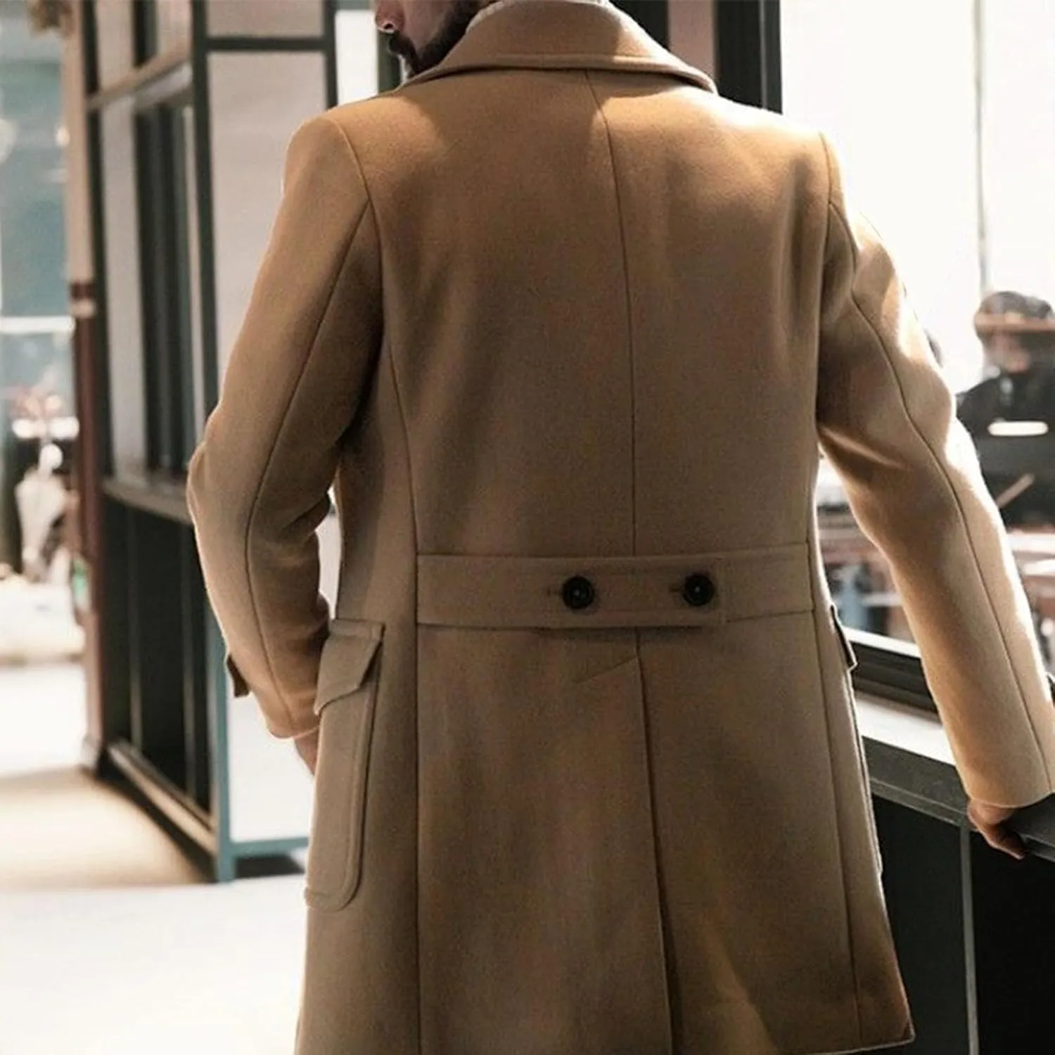Xiaojmake Men's Double Breasted Peacoat Wool Blend Winter Warm Short Trench Coat Classic Notched Collar Business Overcoat