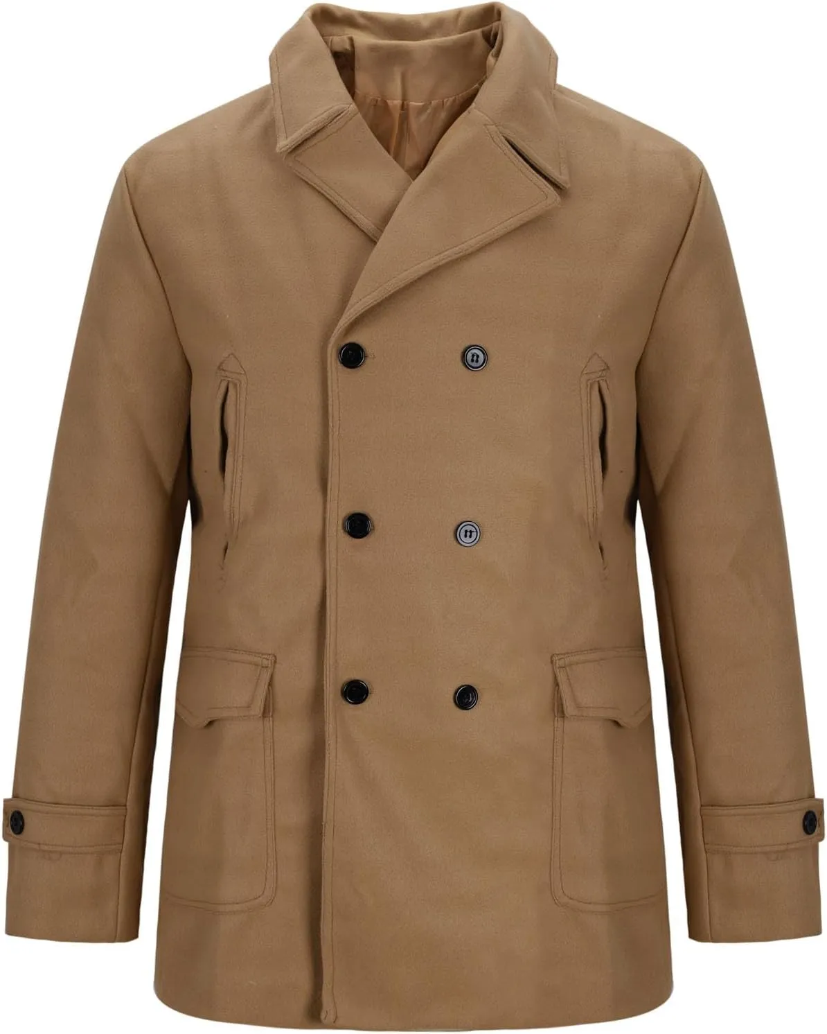 Xiaojmake Men's Double Breasted Peacoat Wool Blend Winter Warm Short Trench Coat Classic Notched Collar Business Overcoat