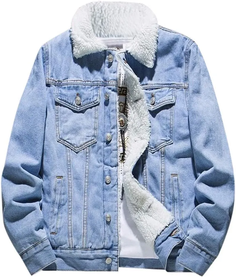 Ymosrh Men's Fashion Jacket Trendy Sherpa Lined Denim Jackets Fleece Warm Winter Work Trucker Coats Work Jacket, S-6XL