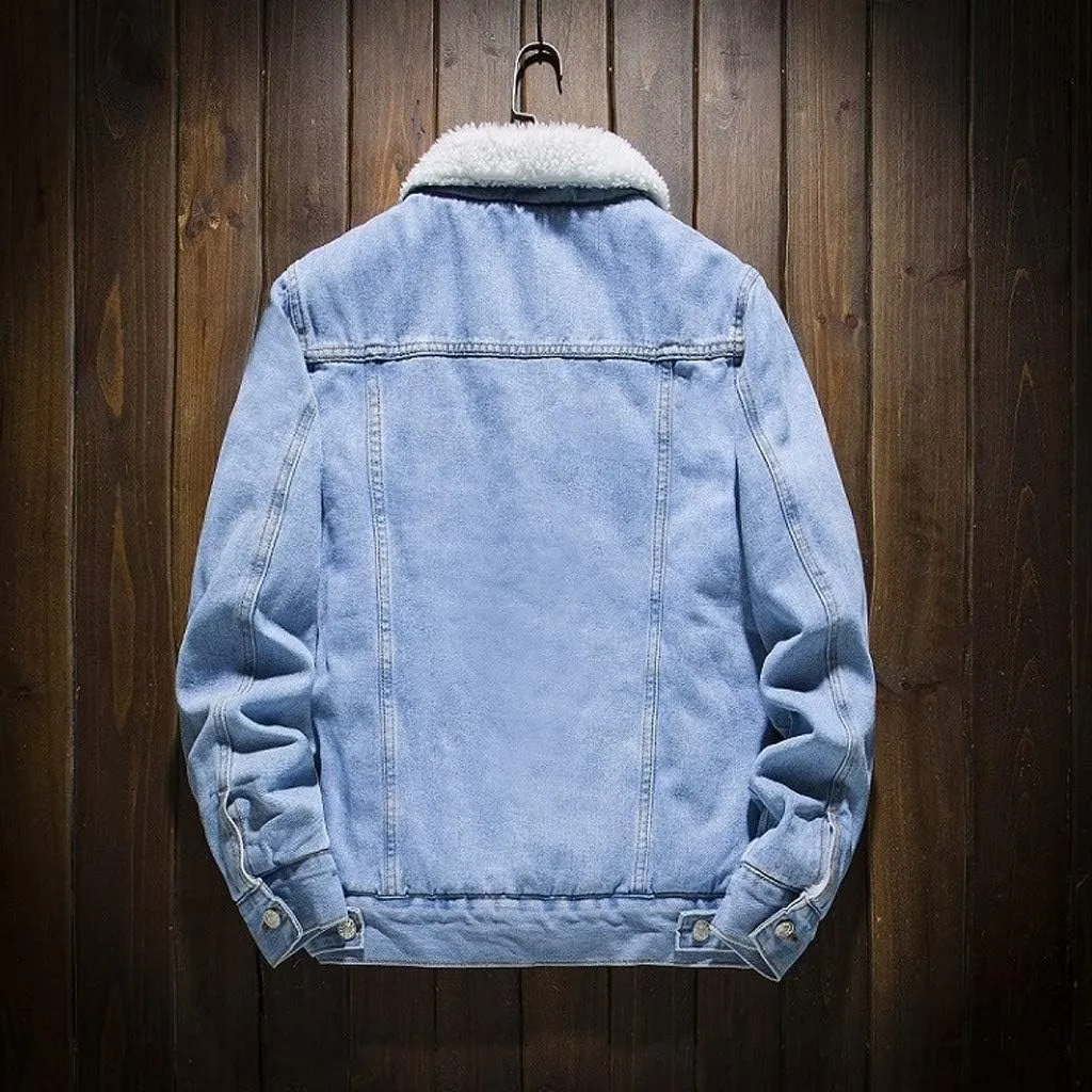Ymosrh Men's Fashion Jacket Trendy Sherpa Lined Denim Jackets Fleece Warm Winter Work Trucker Coats Work Jacket, S-6XL
